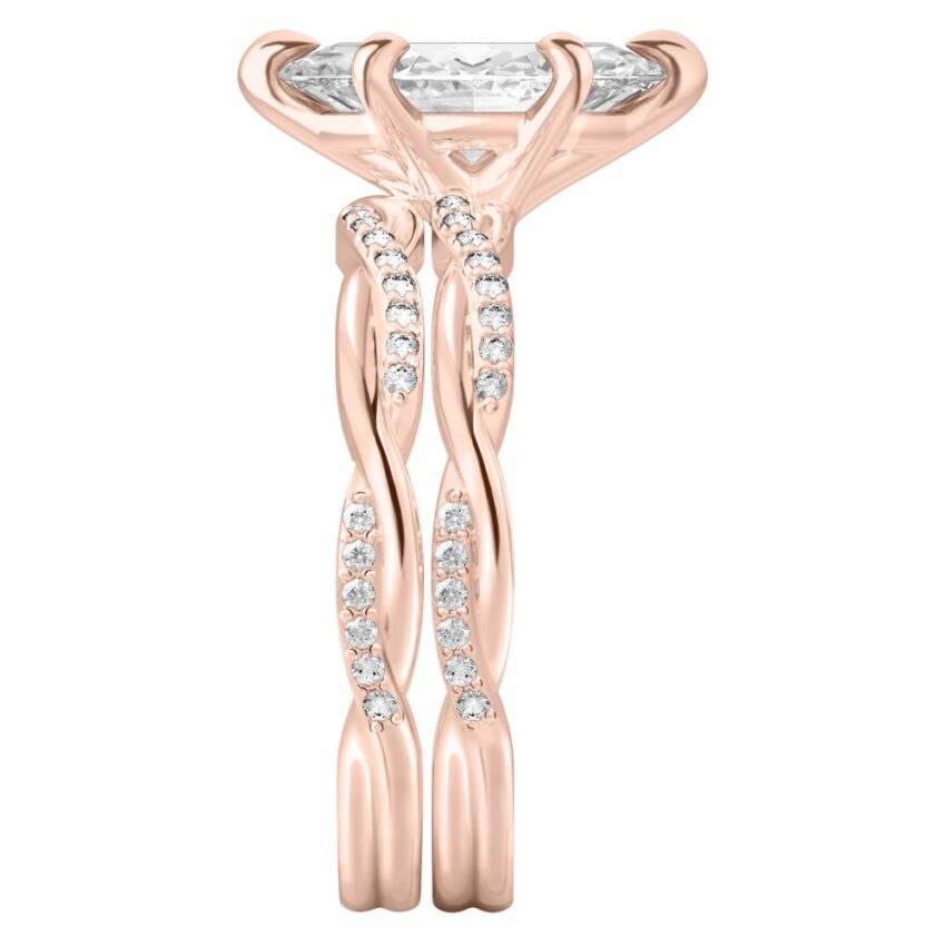 marquise cut diamond twist engagement ring set rose gold side