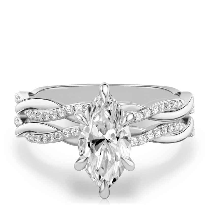 marquise cut diamond twist engagement ring set white gold