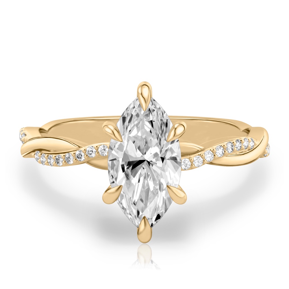 marquise cut diamond twist engagement ring yellow gold