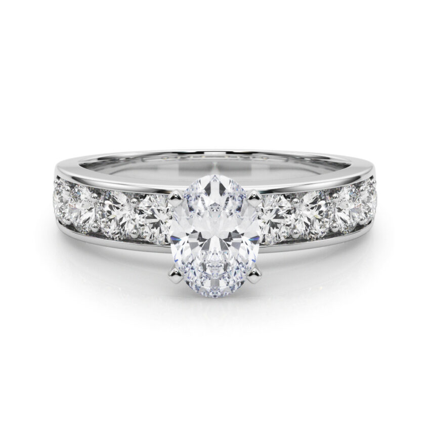oval shape diamond channel setting engagement ring palladium