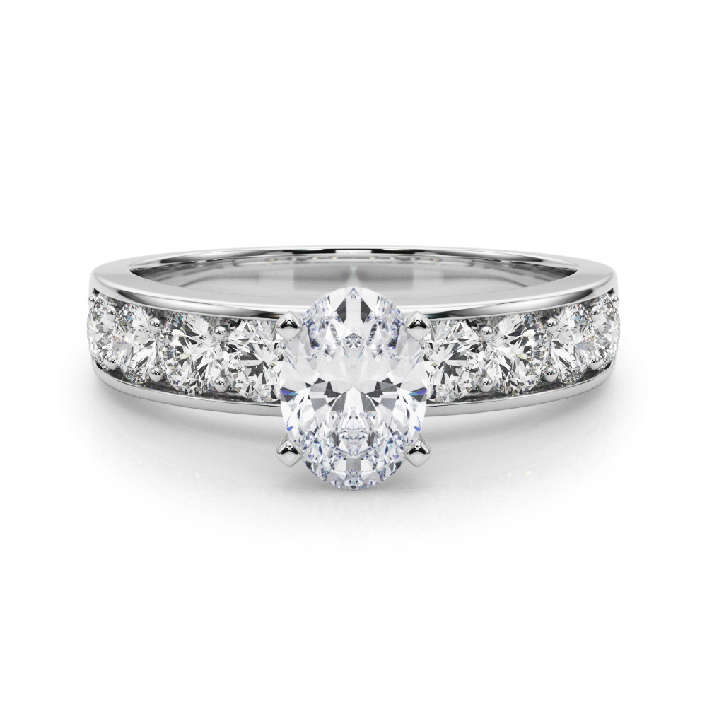 oval shape diamond channel setting engagement ring platinum