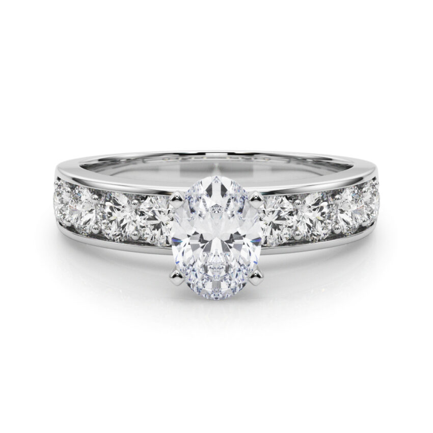 oval shape diamond channel setting engagement ring white gold