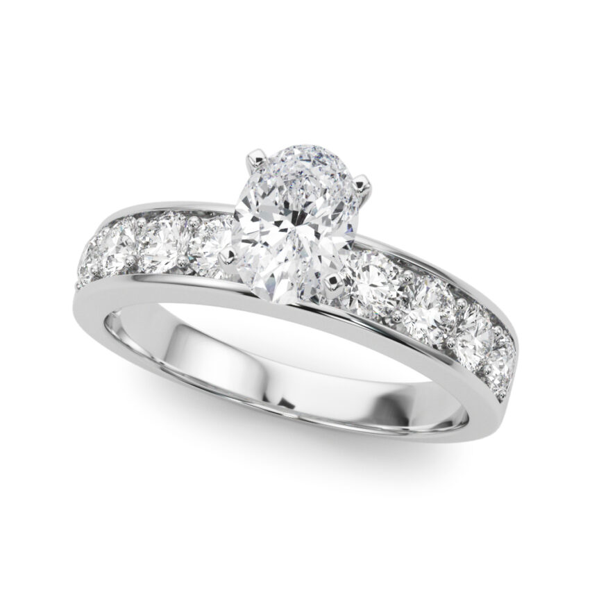 oval shape diamond channel setting engagement ring white gold angle