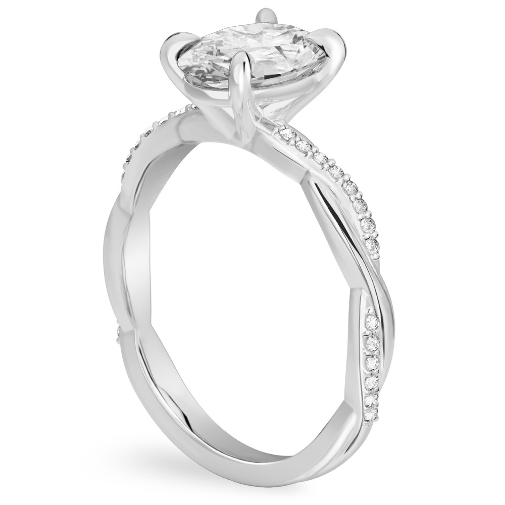 oval shape diamond intertwined engagement ring white gold angle