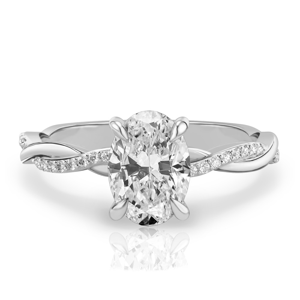 oval shape diamond intertwined engagement ring white gold