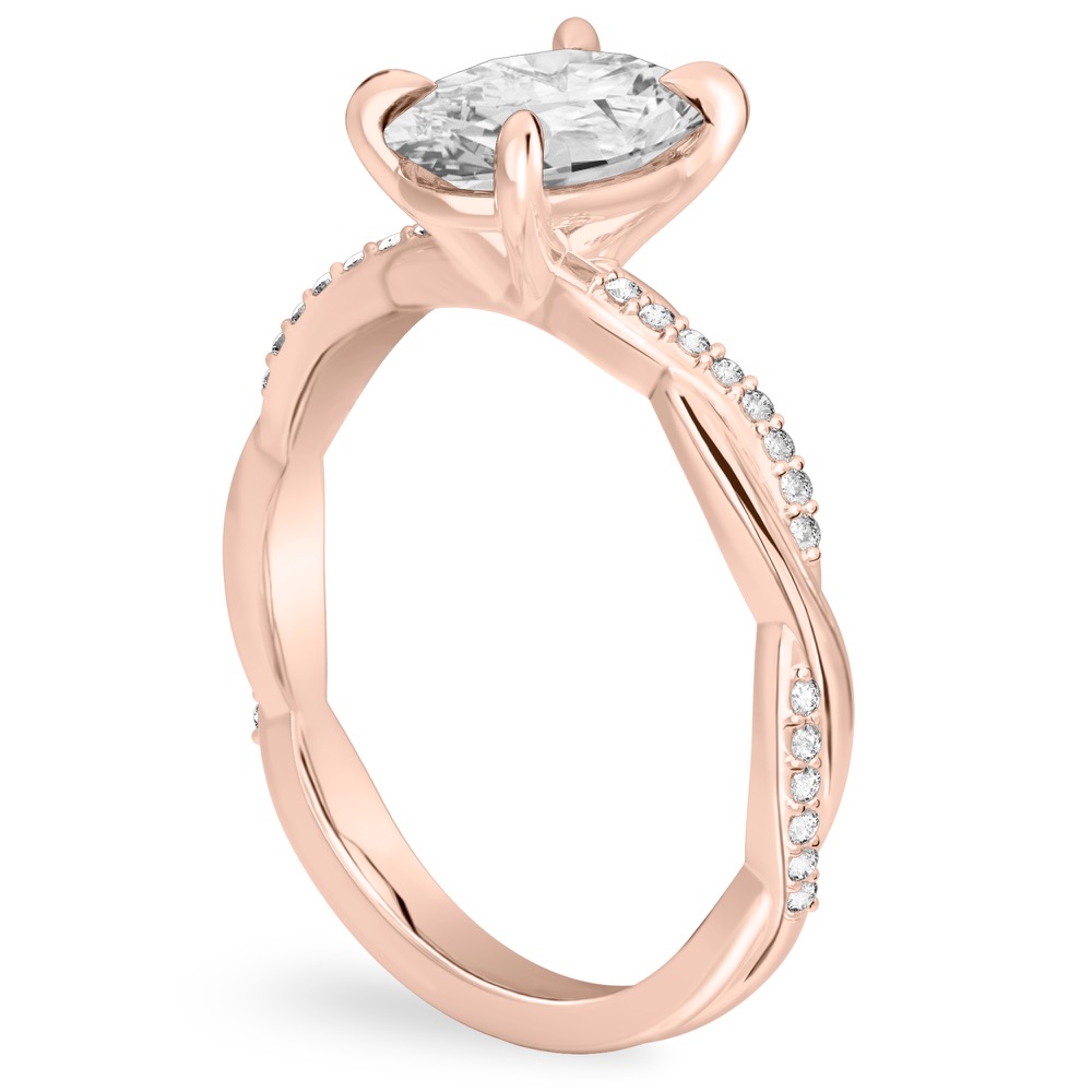 oval shape diamond twist engagement ring rose gold angle