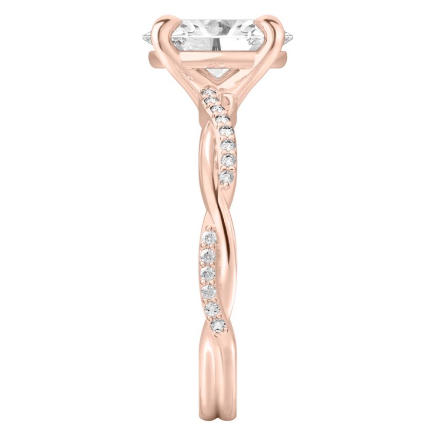 oval shape diamond twist engagement ring rose gold side