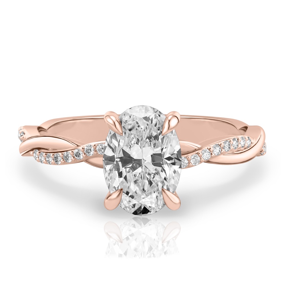 oval shape diamond twist engagement ring rose gold