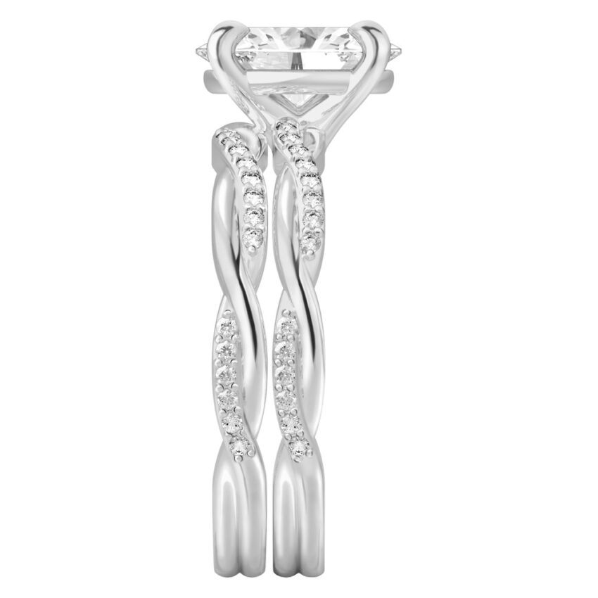 oval shape diamond twist engagement ring set palladium side
