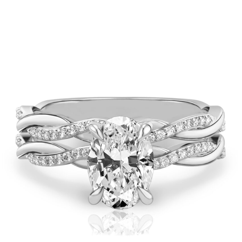 oval shape diamond twist engagement ring set platinum