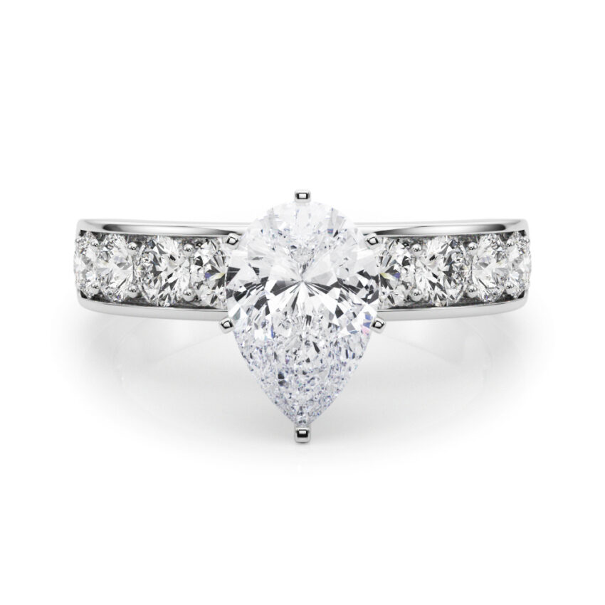 pear shape diamond channel setting engagement ring palladium