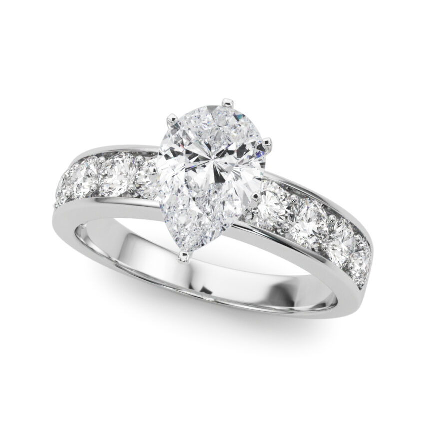 pear shape diamond channel setting engagement ring palladium angle