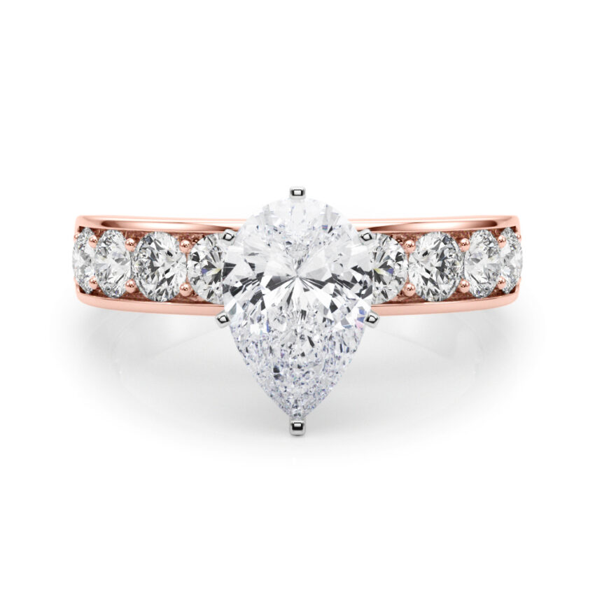 pear shape diamond channel setting engagement ring rose gold