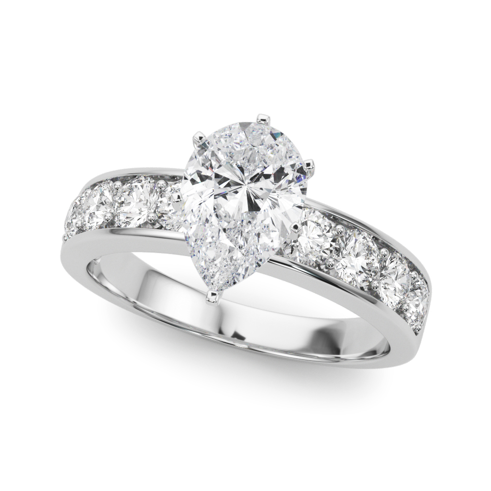 pear shape diamond channel setting engagement ring white gold angle