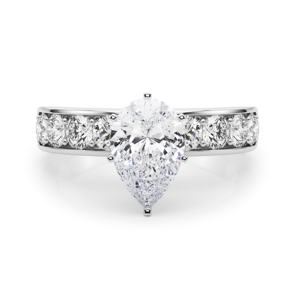 pear shape diamond channel setting engagement ring white gold