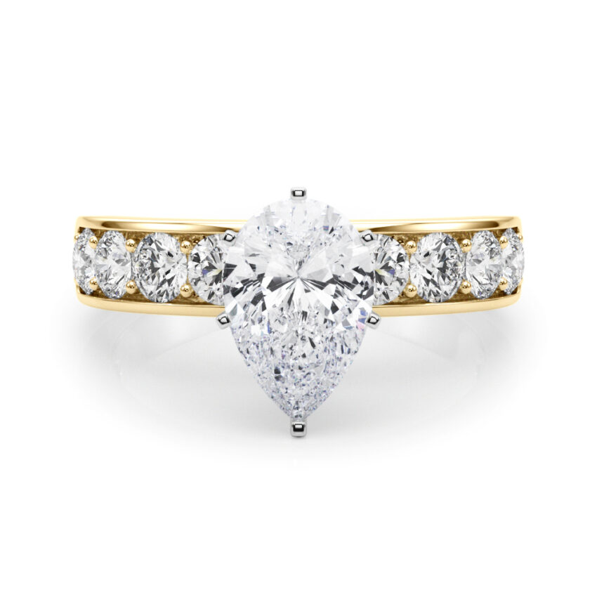 pear shape diamond channel setting engagement ring yellow gold