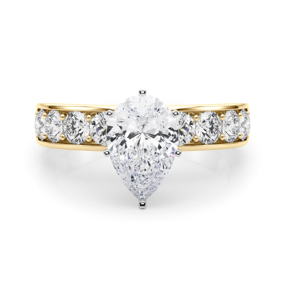 pear shape diamond channel setting engagement ring yellow gold