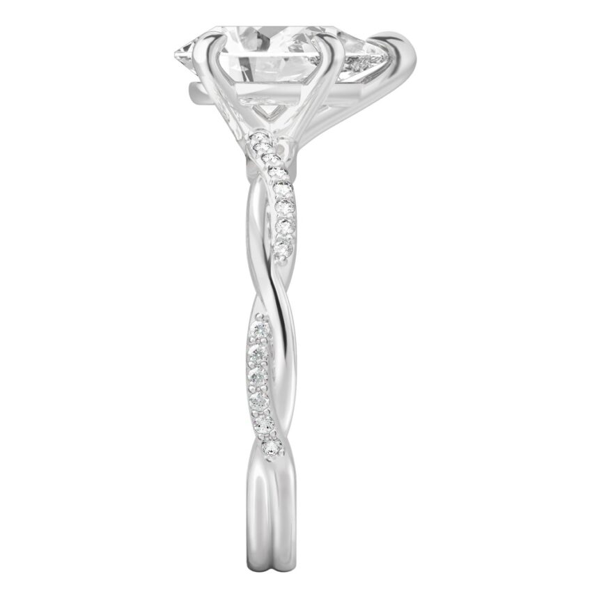 pear shape diamond twist engagement ring platinum side
