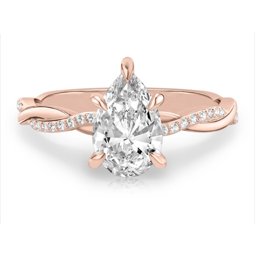 pear shape diamond twist engagement ring rose gold
