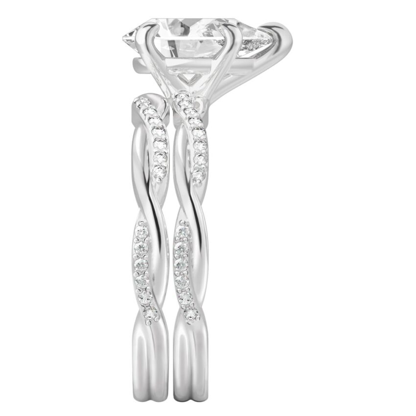 pear shape diamond twist engagement ring set platinum side