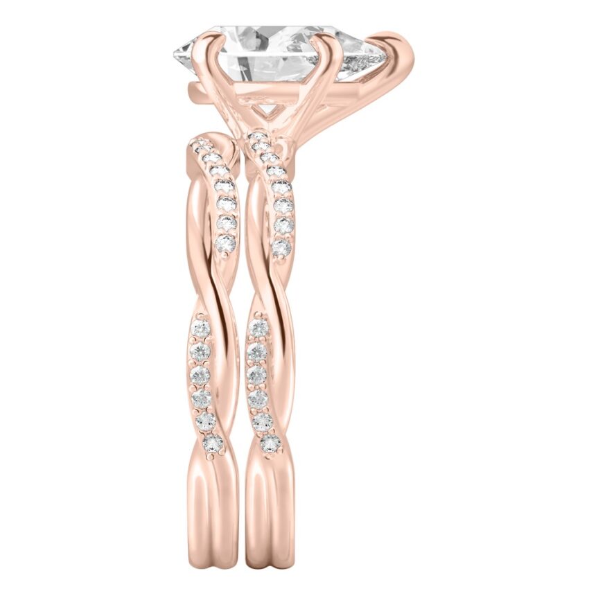 pear shape diamond twist engagement ring set rose gold side