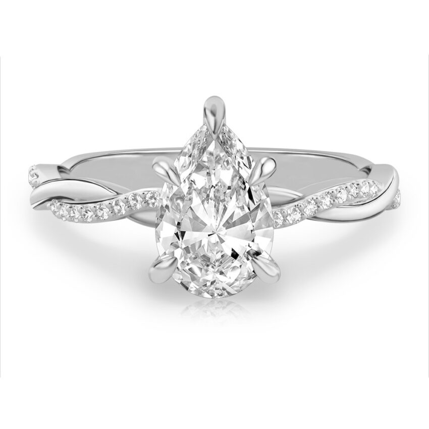 pear shape diamond twist engagement ring white gold