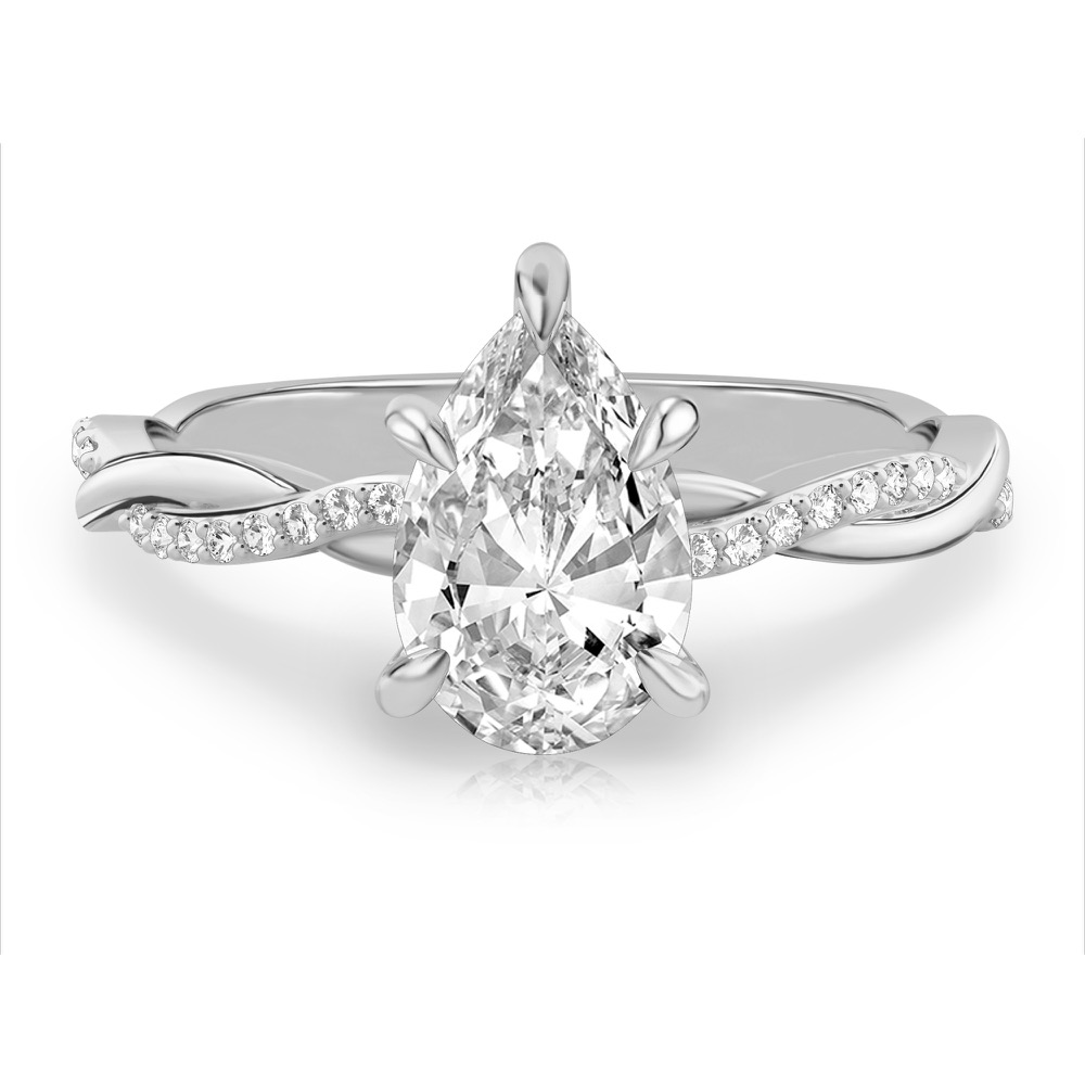 pear shape diamond twist engagement ring white gold