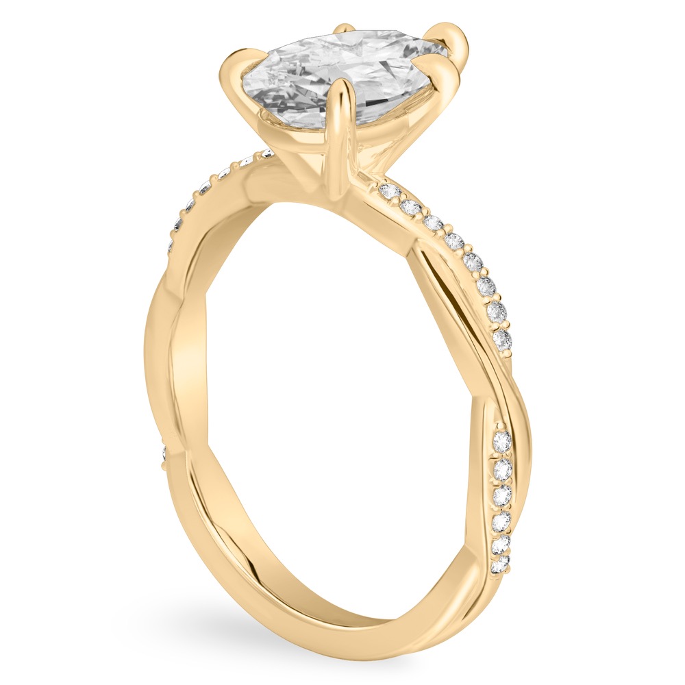 pear shape diamond twist engagement ring yellow gold angle