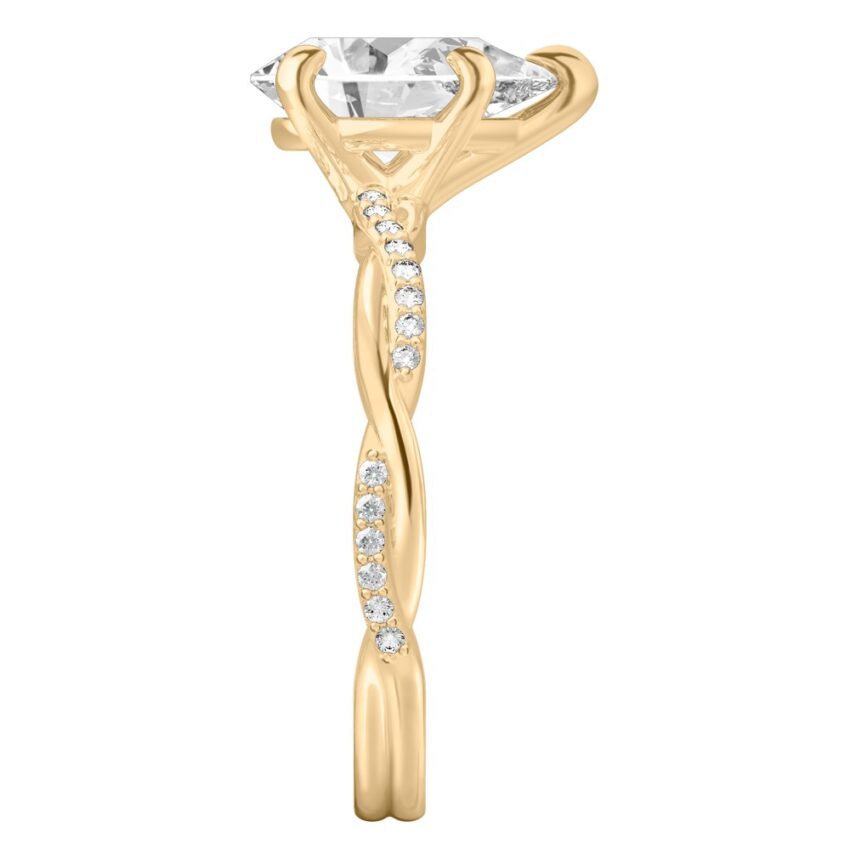pear shape diamond twist engagement ring yellow gold side