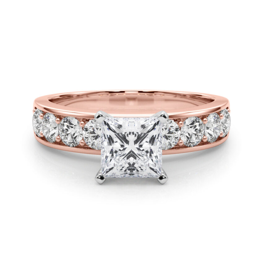 princess cut diamond channel setting engagement ring rose gold