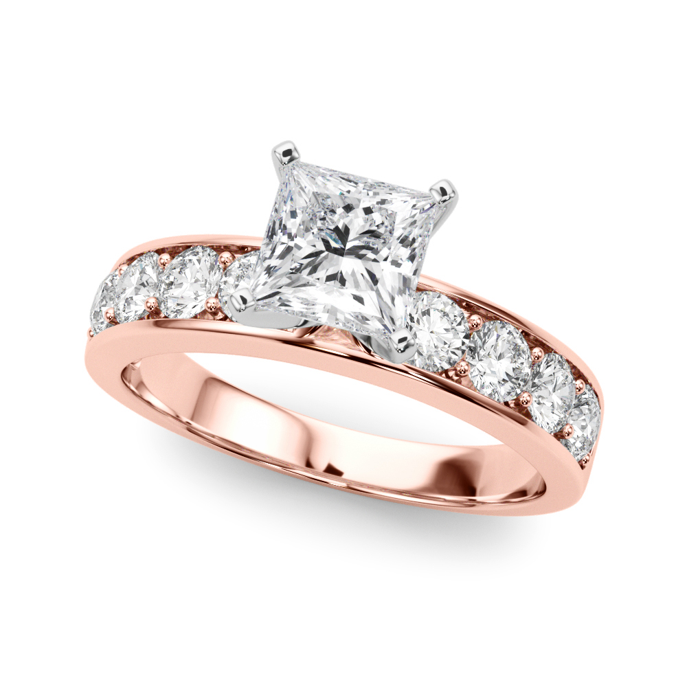 princess cut diamond channel setting engagement ring rose gold angle