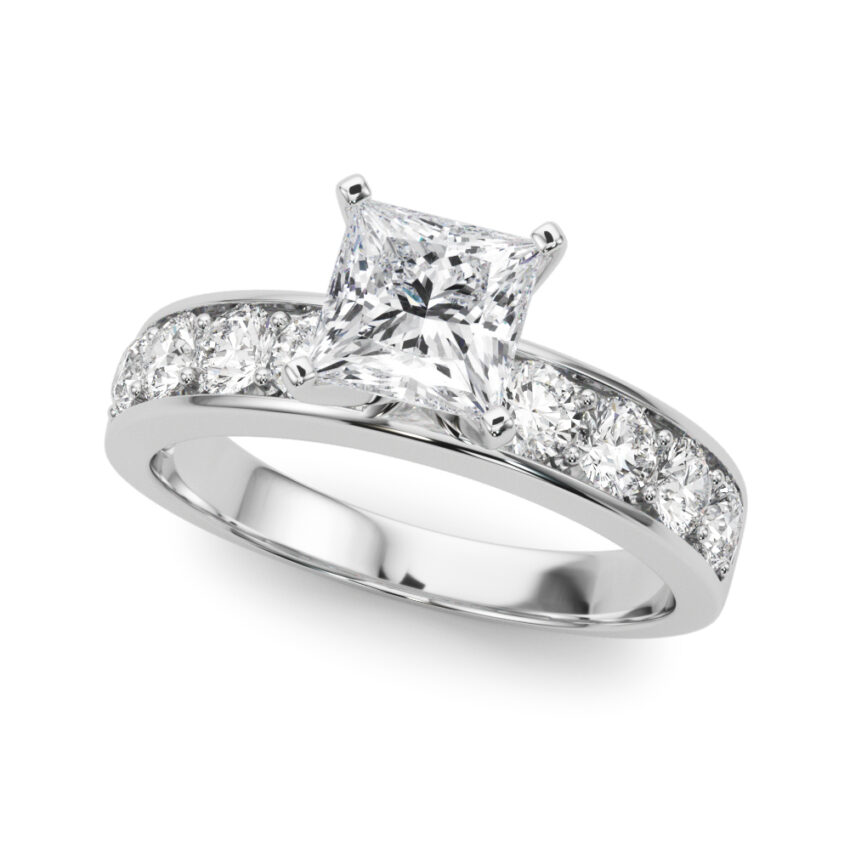 princess cut diamond channel setting engagement ring white gold angle