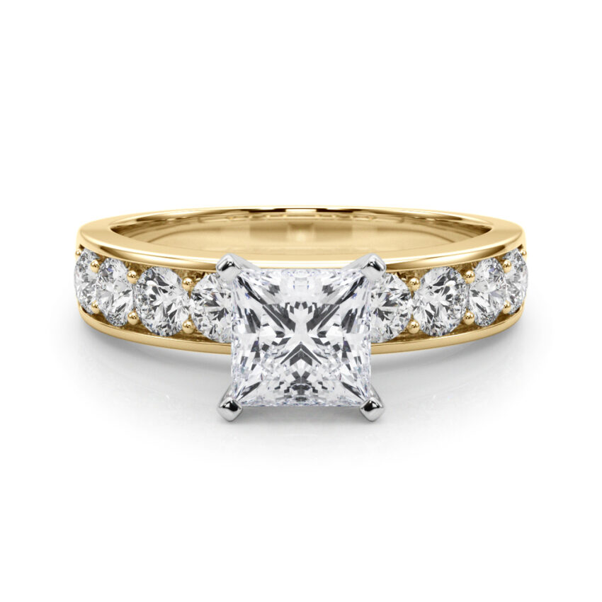 princess cut diamond channel setting engagement ring yellow gold