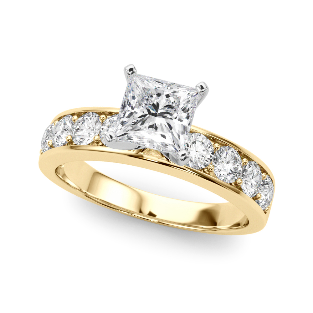 princess cut diamond channel setting engagement ring yellow gold angle