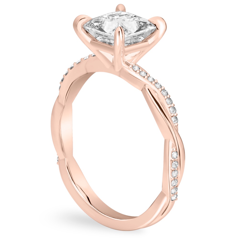 princess cut diamond intertwined engagement ring rose gold angle
