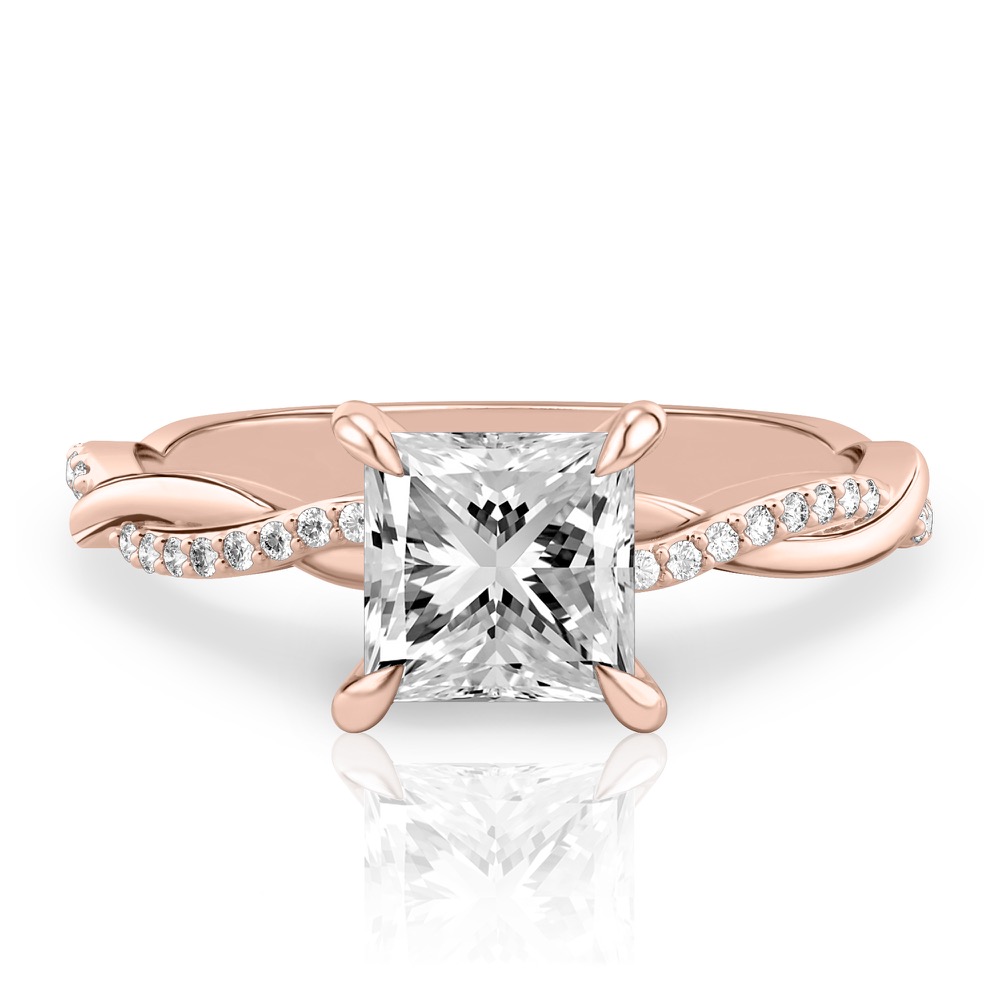 princess cut diamond intertwined engagement ring rose gold