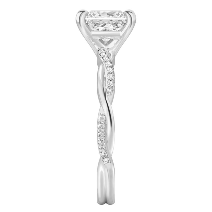 princess cut diamond twist engagement ring palladium side