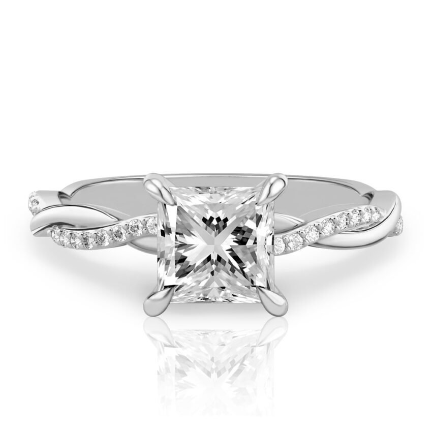 princess cut diamond twist engagement ring platinum