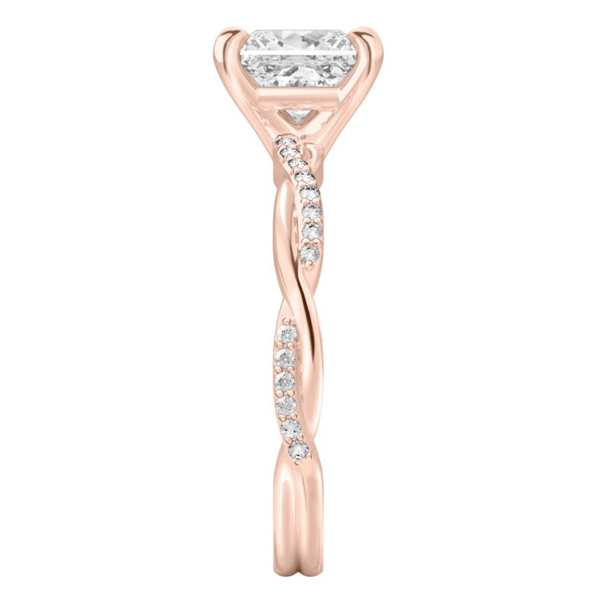 princess cut diamond twist engagement ring rose gold side