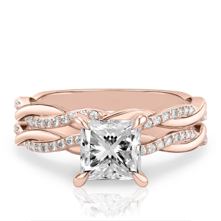 princess cut diamond twist engagement ring set rose gold