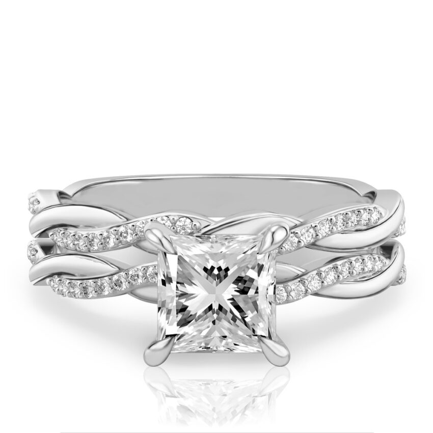 princess cut diamond twist engagement ring set white gold