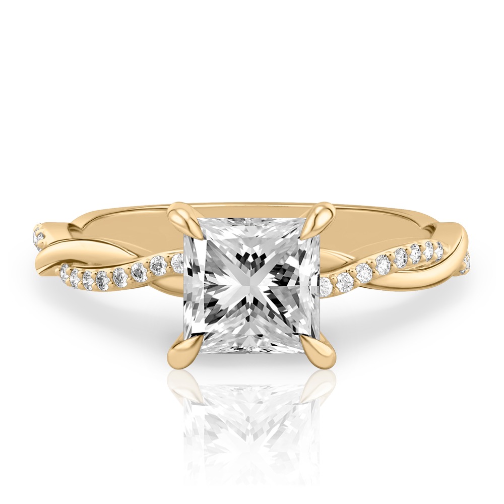 princess cut diamond twist engagement ring yellow gold