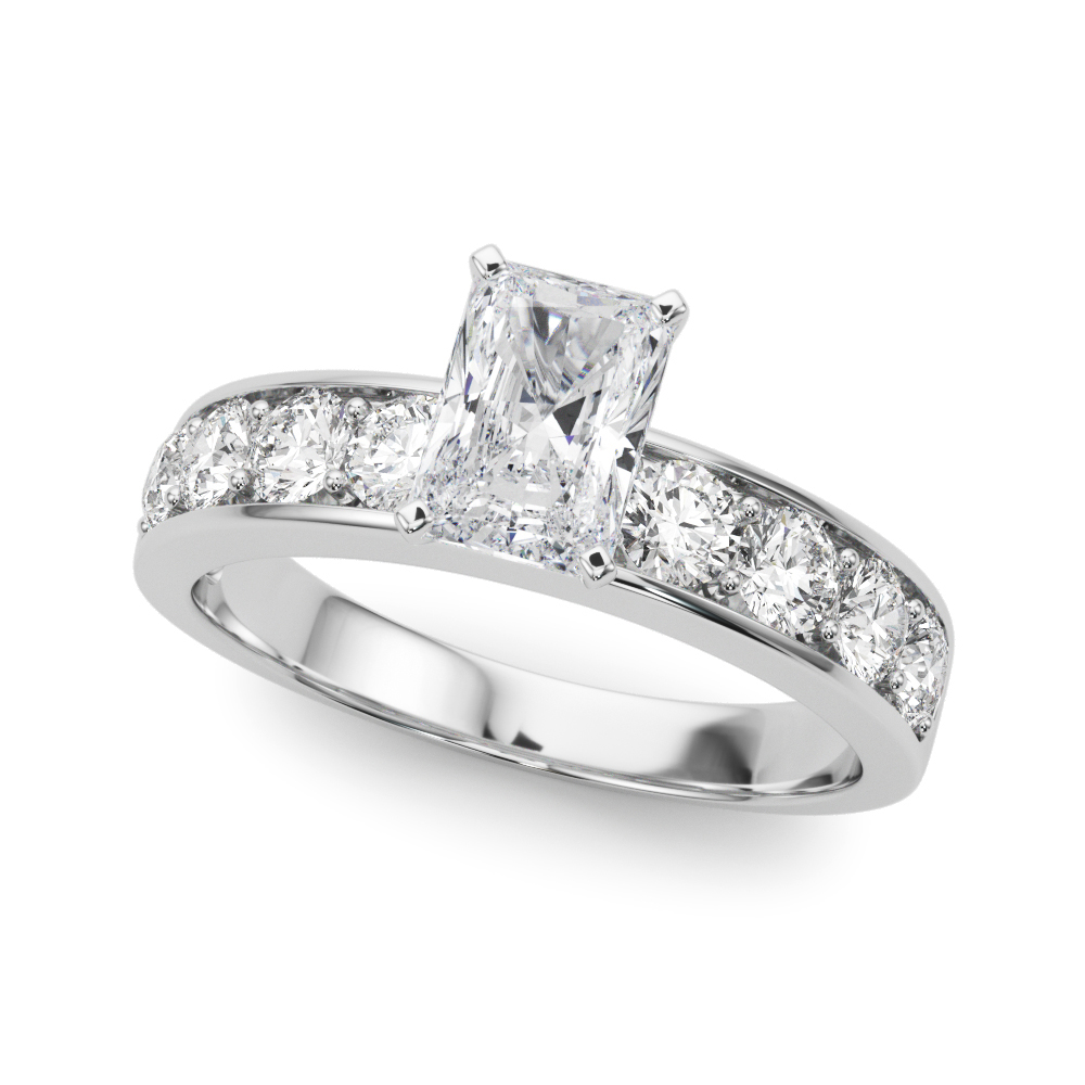 radiant cut diamond channel setting engagement ring platinum angle