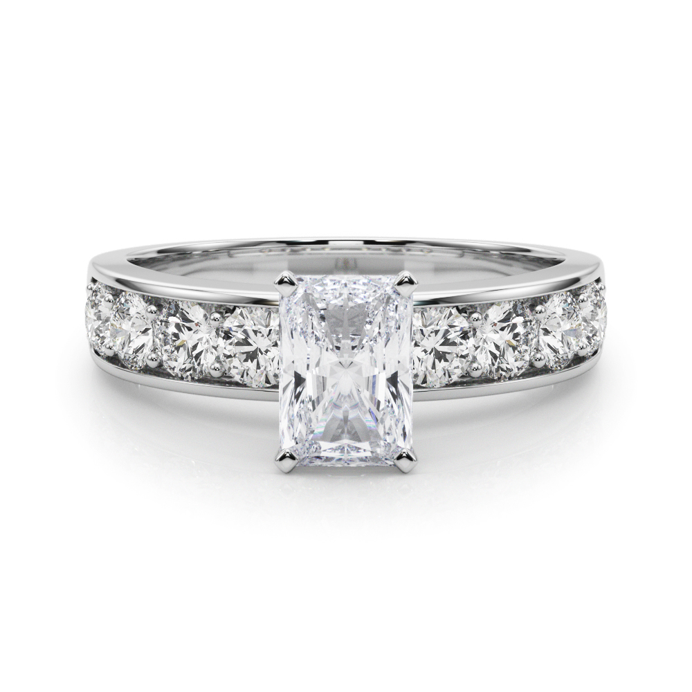 radiant cut diamond channel setting engagement ring platinum