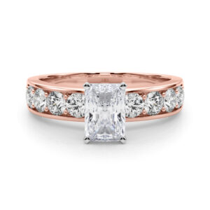 radiant cut diamond channel setting engagement ring rose gold