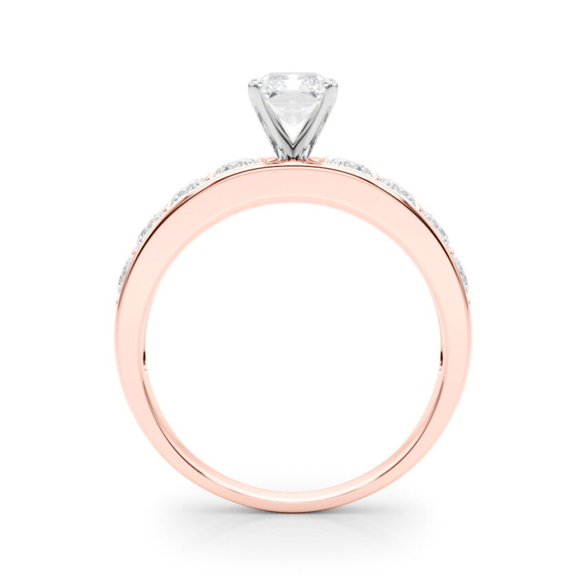 radiant cut diamond channel setting engagement ring rose gold side