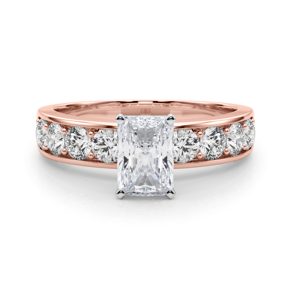 radiant cut diamond channel setting engagement ring rose gold