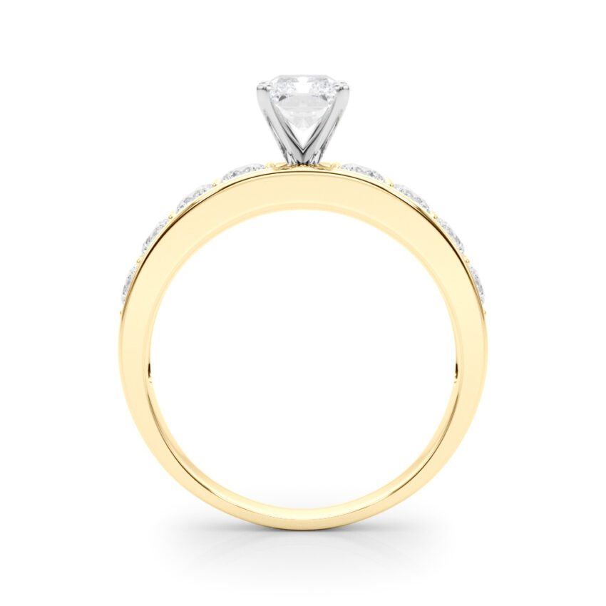 radiant cut diamond channel setting engagement ring yellow gold side