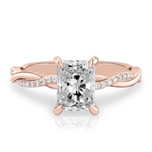 radiant cut diamond twist engagement ring rose gold