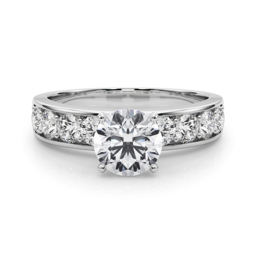 round cut diamond channel setting engagement ring palladium